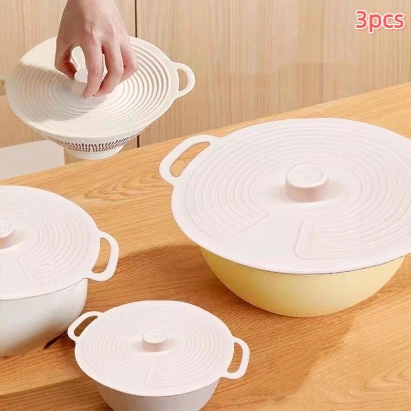 Meal Prep Microwave - 3-teiliges Set Hitzebeständige Silikondeckel mit Doppelgriffen