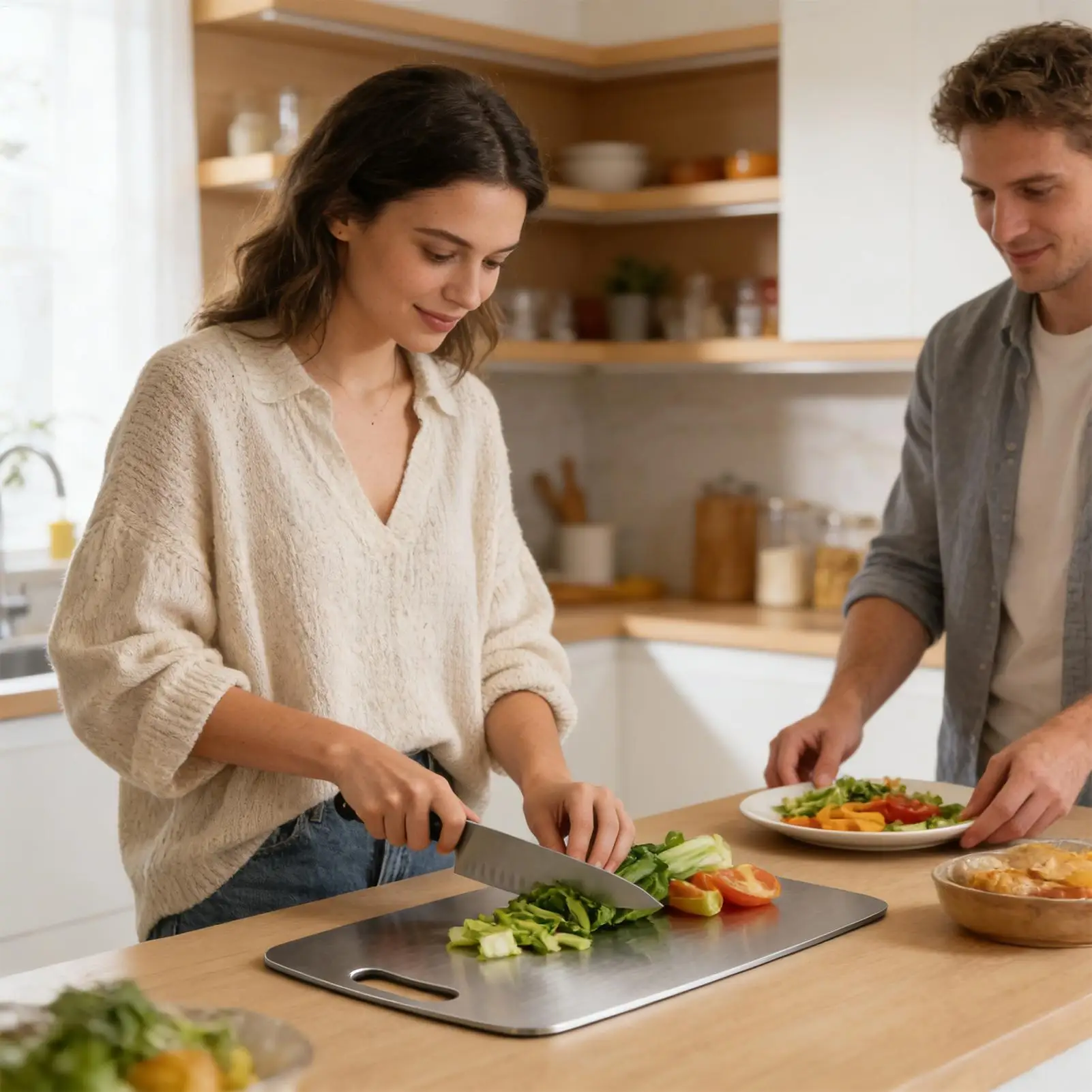 Meal Prep With Chicken - Edelstahl-Schneidebrett, doppelseitig, Küchenzubehör, doppelseitiges Schneidebrett für