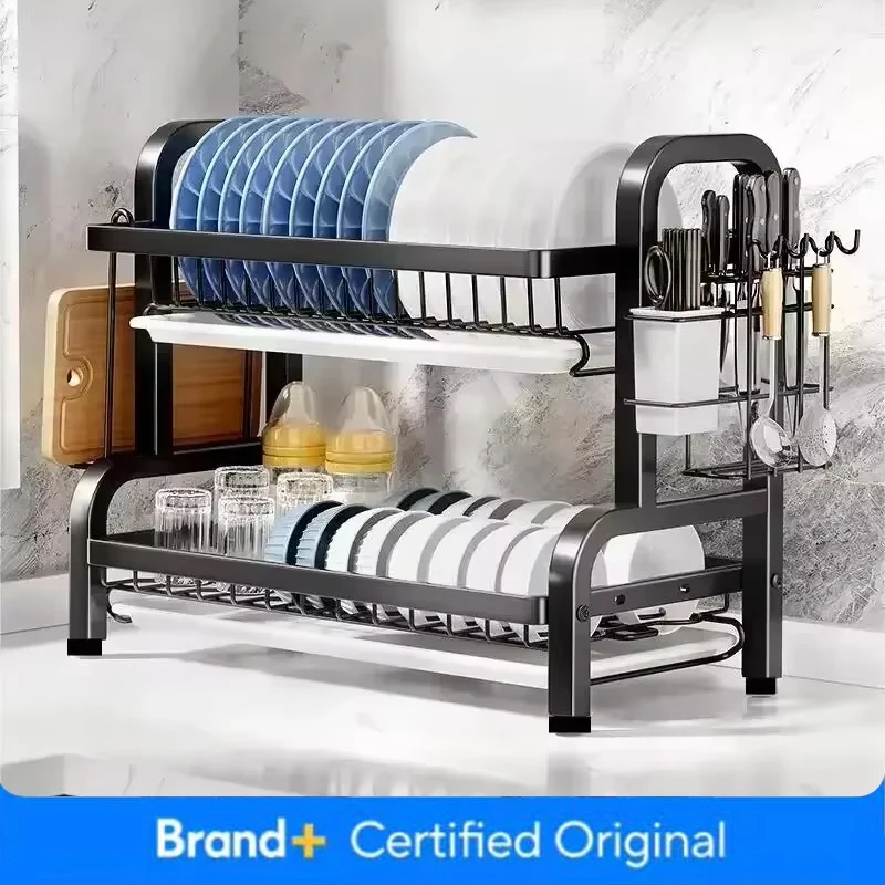 Meal Prep Organizer - 2-stufiger Abtropfgestell aus Edelstahl mit Utensilienhalter,