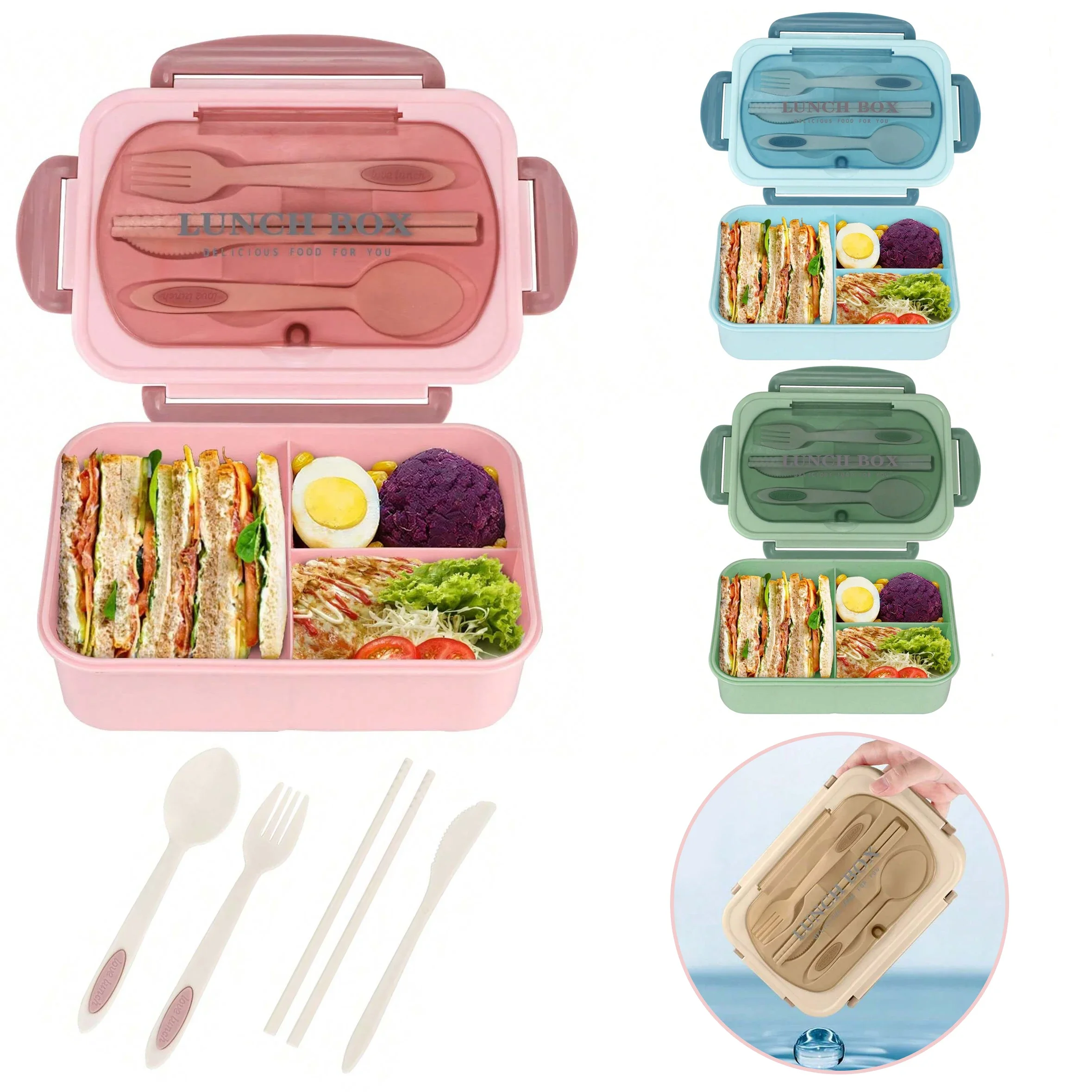 Meal Prep Microwave - Bento-Box für Erwachsene mit 3 Fächern,