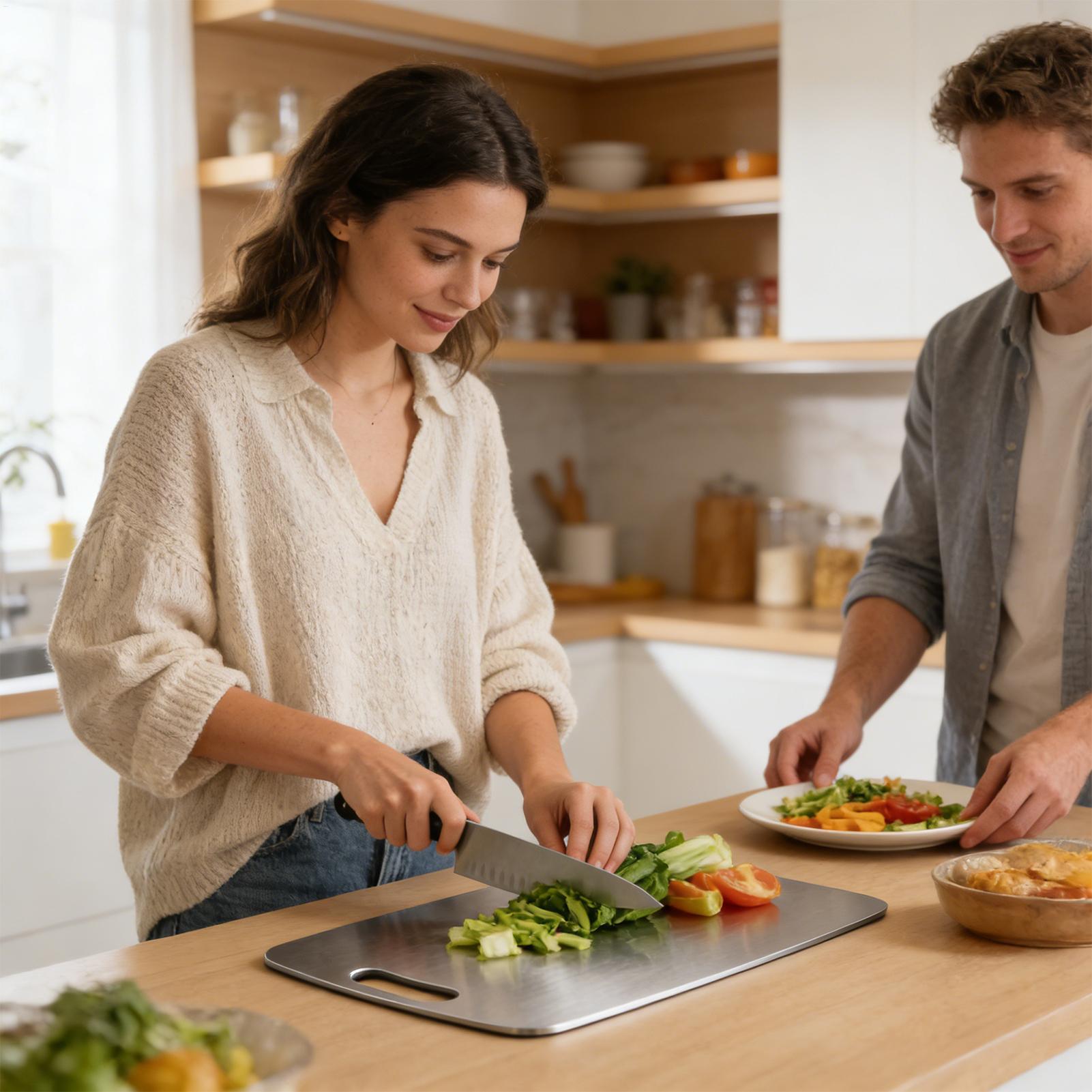 Meal Prep With Chicken - Edelstahl-Schneidebrett, doppelseitig, Küchenhelfer, doppelseitiges Schneidebrett für