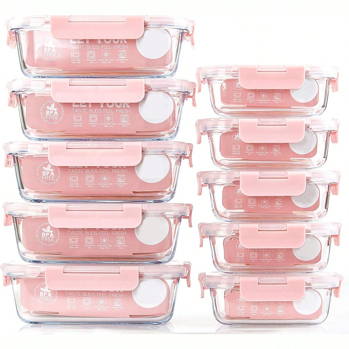 Meal Prep Microwave - 10er-Pack Glas-Mahlzeitbehälter, Lebensmittelbehälter mit luftdichten Deckeln,
