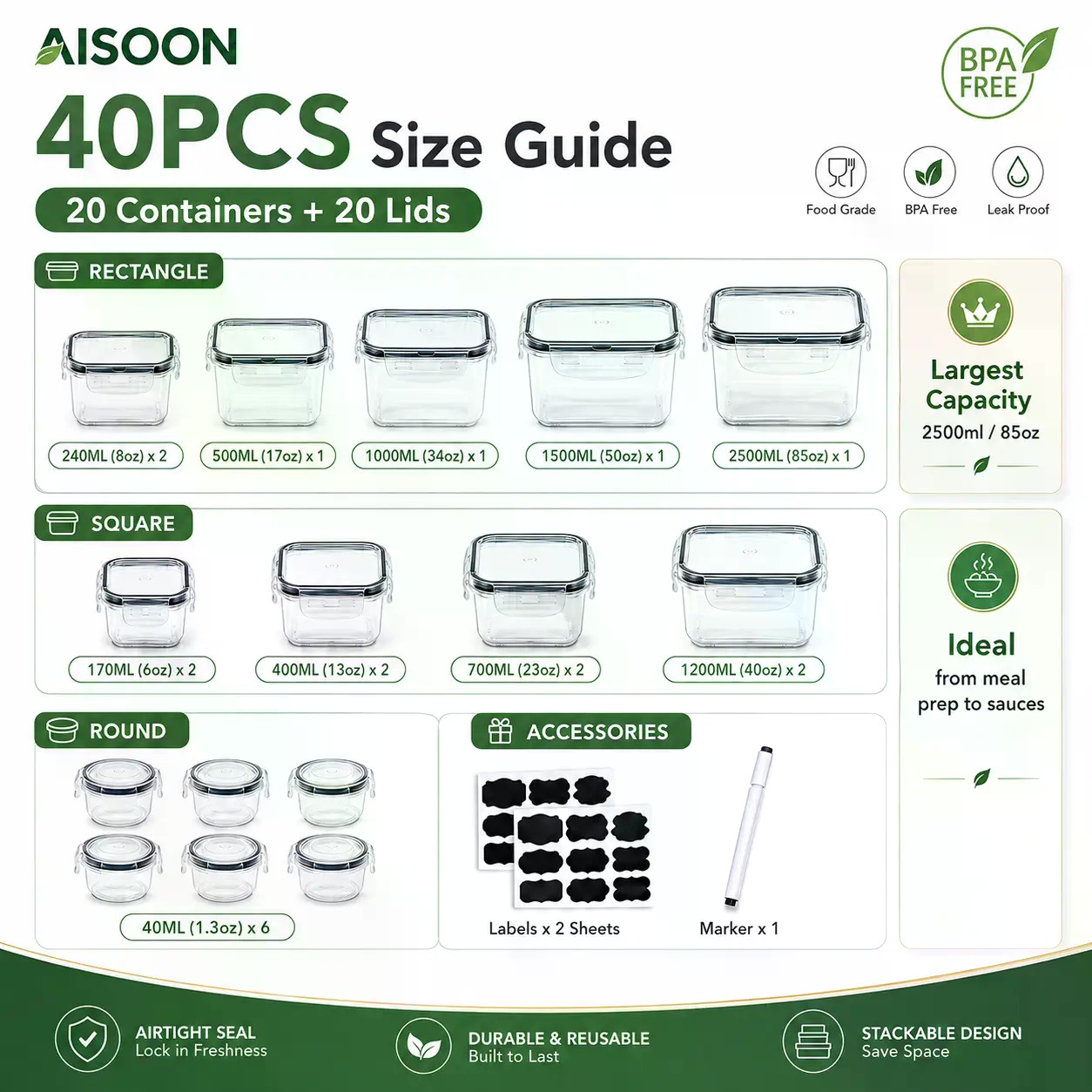 40-teiliges Set extra großer,  – Meal Prep Microwave Bewertung und Preis